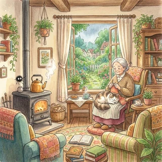 Útulná Ghibli ilustrace